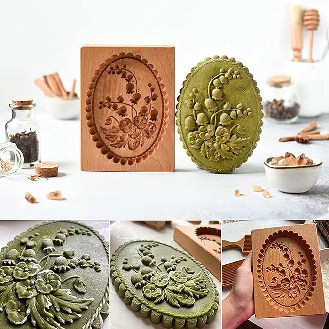 Wooden Cookie Biscuit Mold, 3D Baking Mold, Embossing Craft Decorating Baking Tool, Suitable for Halloween Thanksgiving Christmas Kitchen DIY (Violet 10 * 10 * 2)