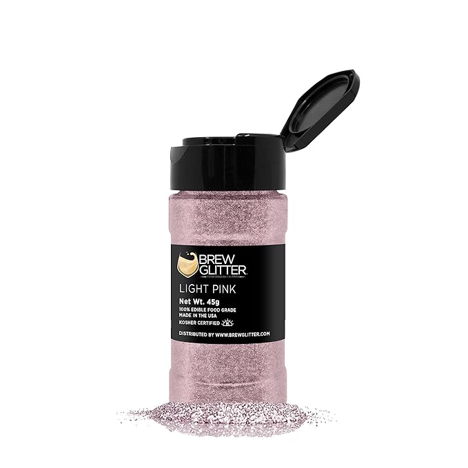 Light Pink BREW GLITTER Edible Glitter For Drinks, Cocktails, Beer, Garnish Glitter & Beverages | KOSHER & HALAL Certified | 100% Edible & Food Grade | Vegan, Gluten, Nut Free (45g Shaker, Light Pink)