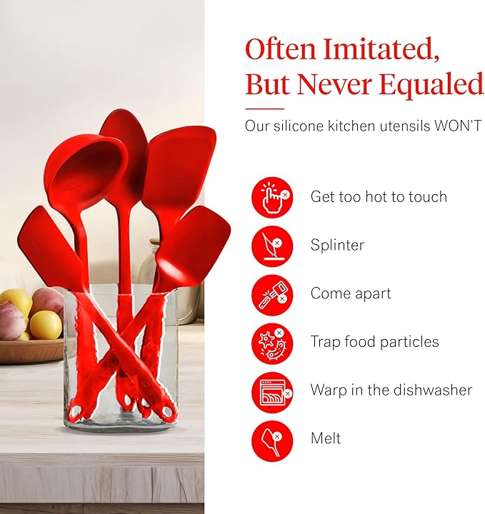 GIR: Get It Right 5-Piece Silicone Spatula & Utensil Set - Medium Fire Red - Kitchen Essentials with Heat-Resistant Non-Stick Tools - Dishwasher-Friendly