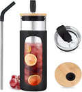 Kodrine 24oz Glass Tumbler with 2 Lids and Straws, Glass Cup With Bamboo Lid and On-the-go Lid, Reusable Iced Coffee Cup, Ideal for Smoothie, Cold Drinks, Fit Cup Holder, BPA Free (1, Black)