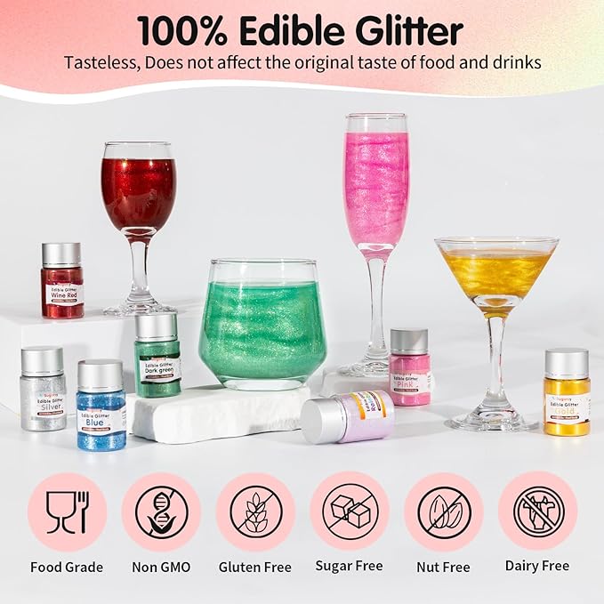 Edible Pink Glitter for Drinks,10g Pink Sprinkles Cake Decorating Supplies,Edible Luster Dust for Cocktail Beverages,Halloween Food Spray,Food Coloring Shimmer Powder for Baking,Cake Cupcakes Cookies Drinks Eggs Candy Strawberries Decorations