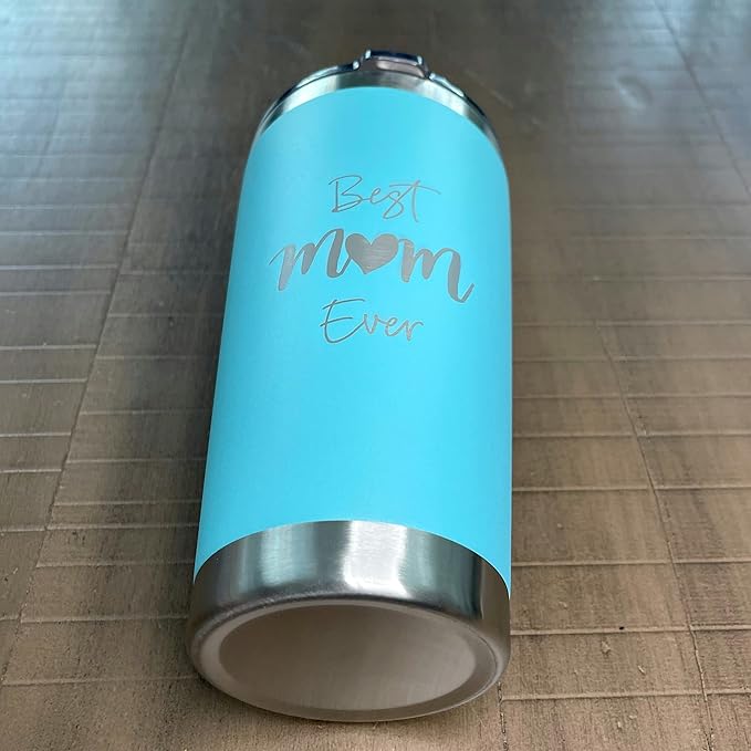 QualityVibe Best Mom Ever 20 Oz Insulated Stainless Steel Tumbler With Lid, Straw & Brush. Gift Idea For Mom Birthday, Mother's Day Or New Mom. Laser Engraved. Aqua