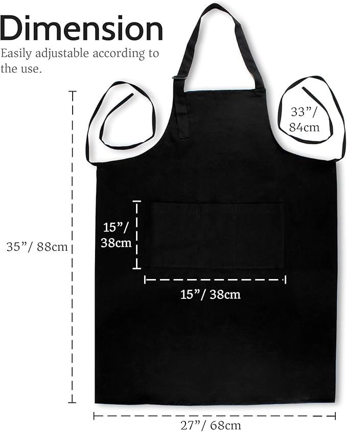 RAJRANG 100% Cotton Cooking Apron with 3 Pockets Kitchen Chef BBQ Adjustable Bib Aprons for Women Men