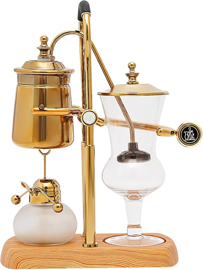 Belgian Luxury Royal Family Balance Syphon Coffee Maker Belgium Siphon Brewer Elegant Design Retro-Style Gravity Vintage Coffee Maker Vacuum Brewing System Copper (Gold)