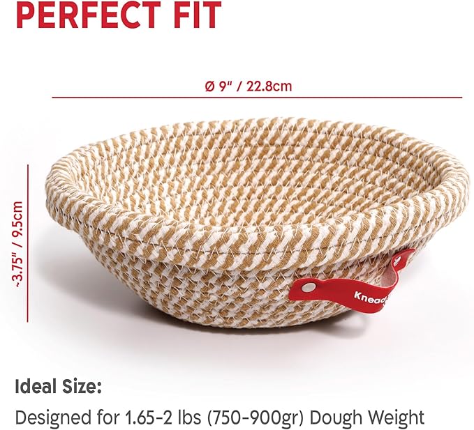 KneadAce Cotton Rope Banneton Proofing Basket & Bread Slings Set Of 2 x Round