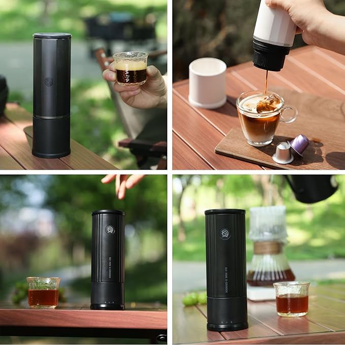 portable coffee maker15 Bar Mini Coffee Maker USB-C & Car Charger, Lightweight Espresso Maker Black