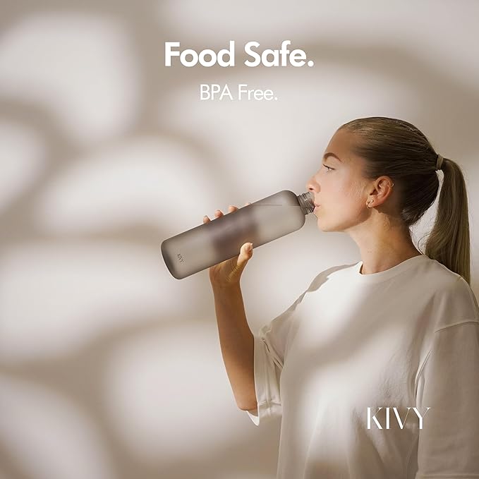KIVY Slim Water Bottle 32oz [Lightweight & Shatterproof] Fits Backpack & Cupholder for Travel, Sports, School, Gym - Black water bottle no straw - Mens water bottle screw top - Dishwasher Safe