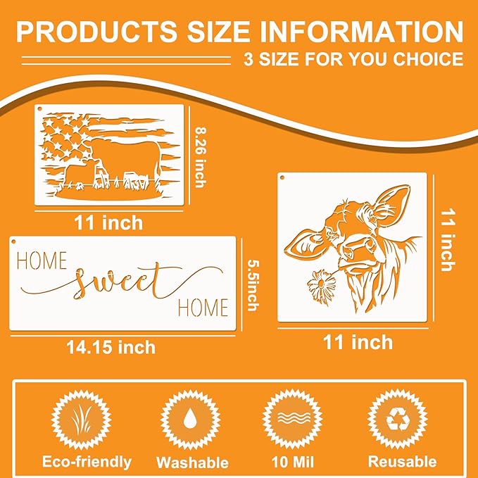 Farmhouse Stencils, Reusable Cow Pig Farm Stencils Wood Burning Country Farm Animal Paint Stencils for Painting on Wood DIY Craft Furniture Wall Sign Fabric Decors
