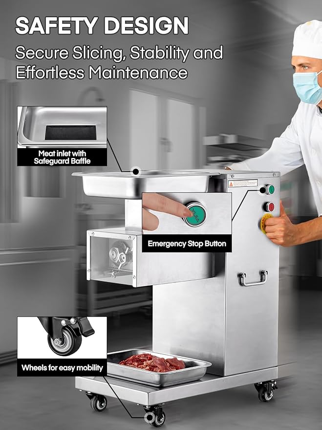 Commercial Meat Cutter Machine, 1200LB/H Electric Cutting Machine 750W Commercial Meat Slicer 3mm Blade Restaurant Food Slicer Stainless Steel For Kitchen Restaurant Supermarket