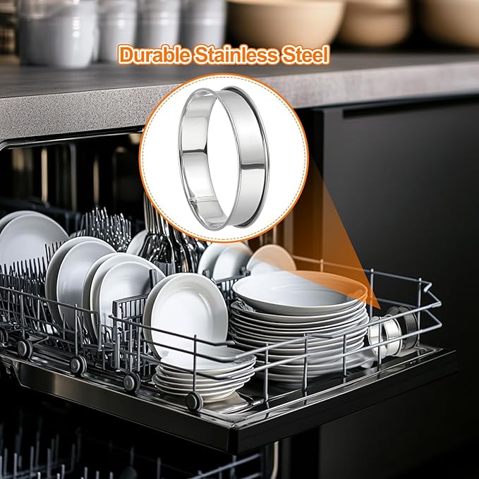 HARFINGTON 9pcs Crumpet Rings 2.36" 3.15" 3.94" Nonstick Round Cake Ring Stainless Steel Double Rolled English Pastry Rings for Kitchen Baking Crumpet Dessert, Silver
