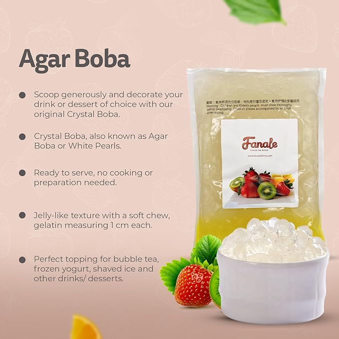 Fanale Crystal Agar Boba Jelly Ball, Ready to Serve, Soft Chew Texture, Instant Crystal Boba Pearls for Bubble Tea, Frozen Yogurt, Shaved Ice & Dessert’s Topping (4.4 lb/bag)
