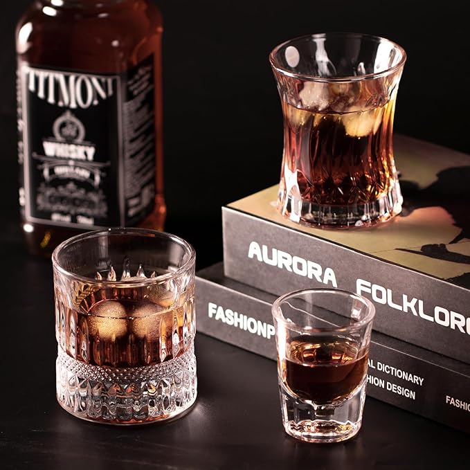 KAMMAK Whiskey Glass 7.75oz Set of 2, Old Fashioned Glass for Scotch, Cocktails, Rum, Shot Glasses Vodka in Bar And Party Gifts for Men, Whisky Lovers, Wedding, Anniversary, Birthday
