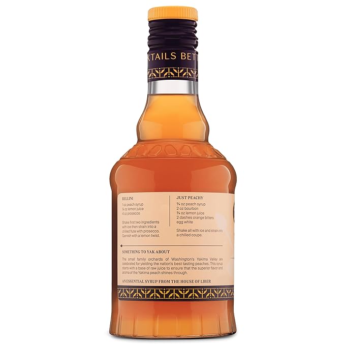 Liber & Co. Peach Syrup - Craft Cocktail Mixer with 60% Peach Juice from Yakima Valley Peaches - Essential for Bellinis, Whiskey Smashes & Bourbon Cocktails - Makes 25 Drinks (12.7 oz)