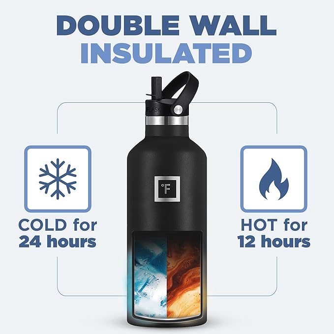 IRON °FLASK Camping & Hiking Hydration Canteens - 3 Lids (Narrow Straw Lid) Leak Proof Vacuum Insulated Stainless Steel - Hot & Cold Double Walled Sports Water Bottle - Cashmere Cream, 32 Oz