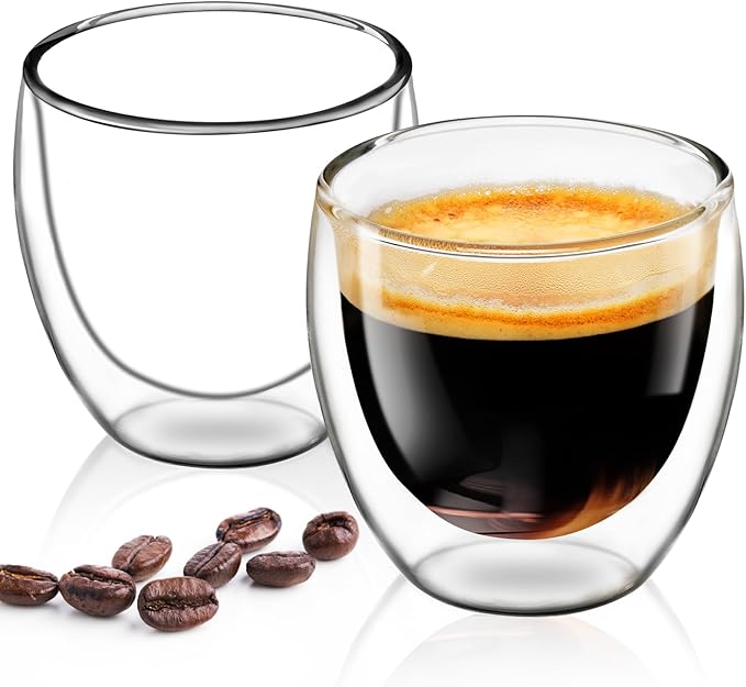 Espresso Cups Set of 2, 3 OZ Expresso Shots Glass Cup, Double Walled Glass Coffee Mugs, Espresso Machine Accessories,Insulated Clear Espresso Shot Glasses Cups,Water Won't Enter Between Double Walls