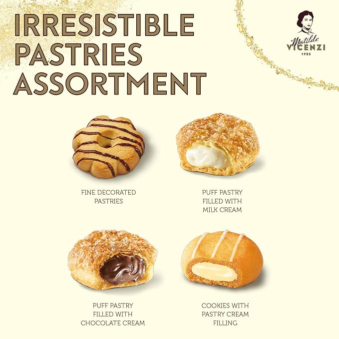 Matilde Vicenzi Verona Gift Tin - Assortment of Italian Pastries and Cookies - Gourmet Gifts For Thanksgiving & Christmas - Assorted Cookies in Italian Design Tin 32oz (907g)