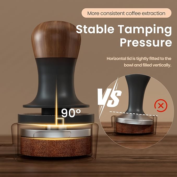 MHW-3BOMBER Espresso Tamper 58.5mm - 3 Spring Loaded Tamper - Barista Coffee Tamper with 15lb / 30lb Replacement Springs - Walnut Handle Calibrated Tamper -Arch Base T6521C-OS