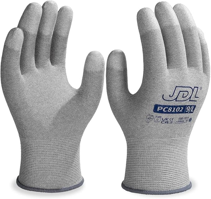 JDL ESD Work Gloves, Anti-Static Gloves for PC Building, Computer Installation & Repair, High Resistance Carbon Fiber Gloves, 12 pairs, Small