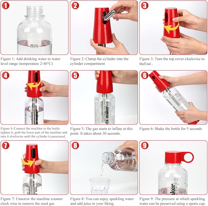 Portable Soda Siphon, 1L Travel Sparkling Water Maker Machine for Home & Outdoor, Carbonated Water Soda Streaming Machine, Soda Maker for Cocktails or Fizzy Drink, 8 gram CO2 Cartridges(Not Included)