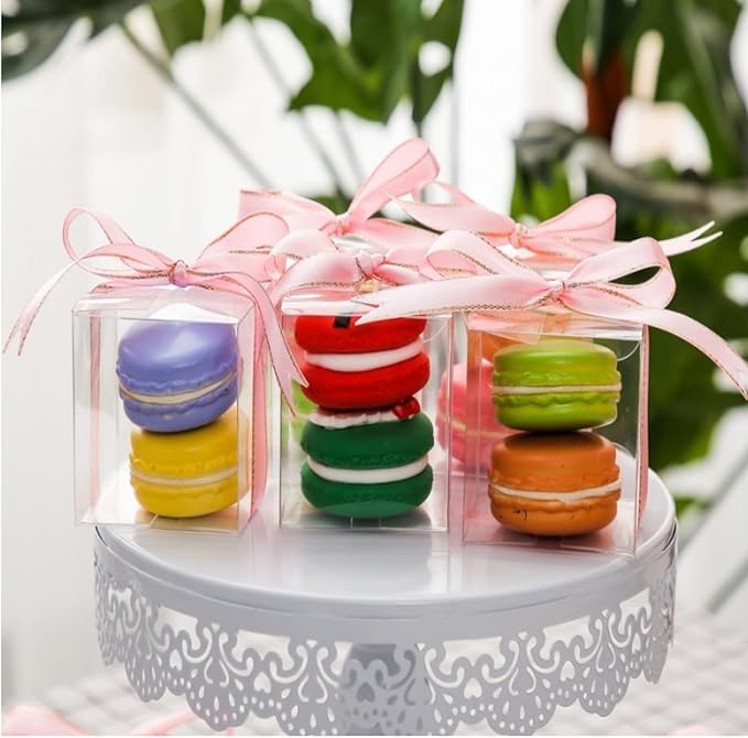 TEMLQPACK 50 Pack 2x2x2 Inch Plastic Macaron Boxes for 2 Clear Plastic Small Gift Boxes Treat Boxes Hot Chocolate Bomb Boxes Pastry Boxe Candies Boxes Birthday Wedding Party Favor