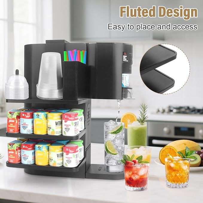 Flavor Pods Holder Compatible With Ninja Thirsti,4-in-1 Flavor Storage Holder with Straw Slot & Cup and Lid Storage,Side-Mounted Wooden Organizer Holds 20 Pods for Ninja Thirsti WC1001 Drink System
