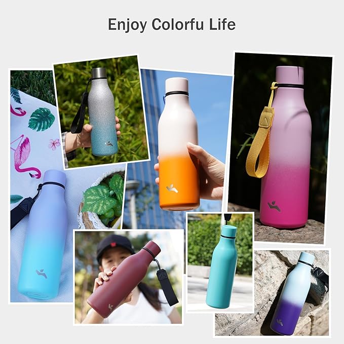 Insulated Water Bottle with Strap,25 oz Double Wall Stainless Steel Vacuum Bottles Metal Water Flask,Lavender Green