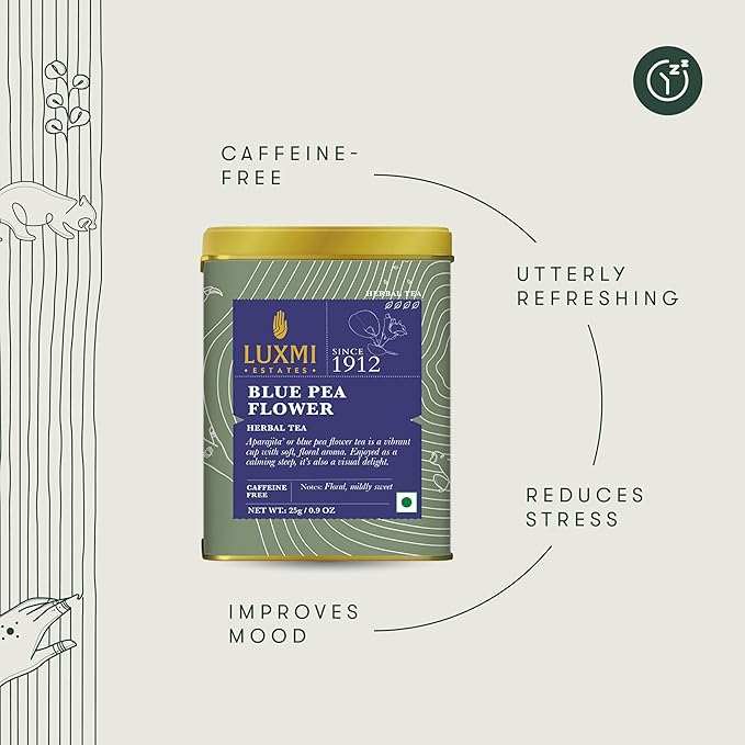 Luxmi Estates - Butterfly Pea Flower Tea - Loose Leaf - 25g (12 Cups) | USDA Certified Organic Blue Tea | Caffeine-Free | Single Ingredient