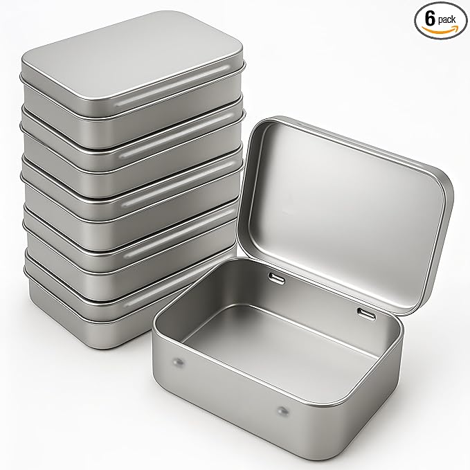 Small Metal Box With Lid-Cookie Tins Metal Tins With Lids Lens Wipes Storage Container Mini Portable Box,Empty Hinged Tin,For Organize Mint Candy Jar,Sewing Tools,DIY Gift Boxes(6 Pcs Silvery)