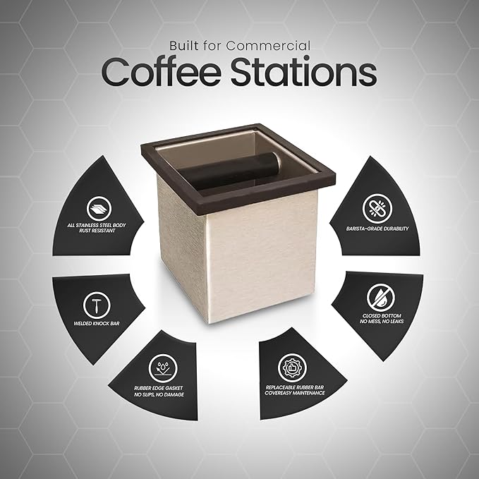 Rattleware Stainless Steel Knock Box | Heavy-Duty Espresso Grounds Container, Welded Bar, Durable and Efficient for Baristas - Quality Coffee Preparation (6"x5.5"x6")