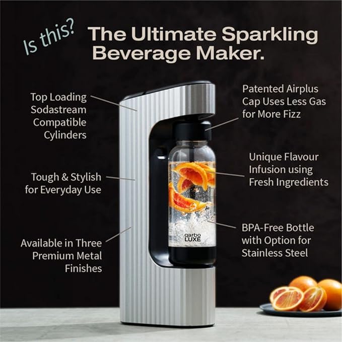 Twenty39 qarbo LUXE Premium Metal Sparkling Water Maker Machine - Soda Beverage Carbonator for Home, Seltzer Water Carbonation Fizz Maker (Tuscan Gold)