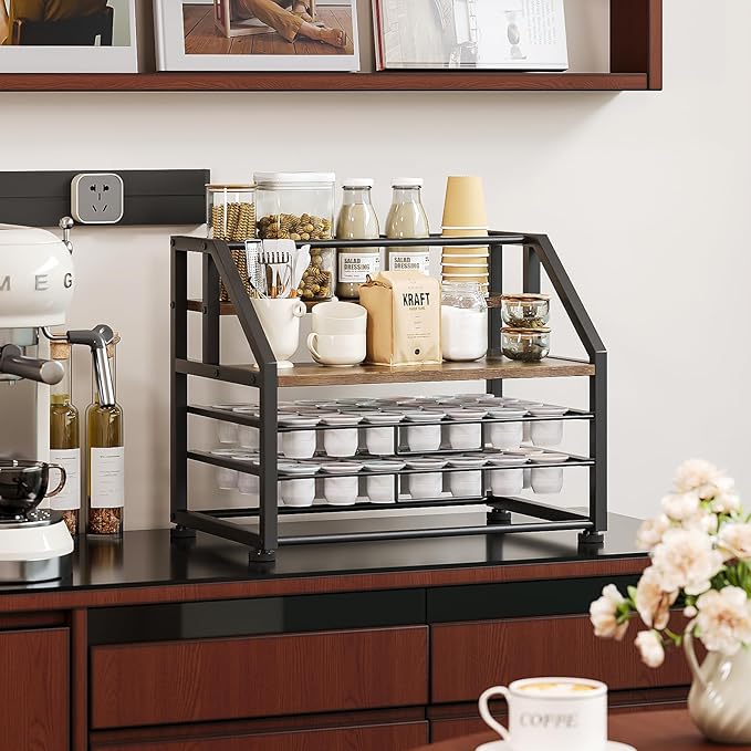 Coffee Pod Drawer Holder K-Cup Holder Drawer for 56 Coffee Pods Storage 4-Tier Coffee Pod Holder Organizer Coffee Station Organizer for Countertop Kitchen Office Coffee Bar Accessories
