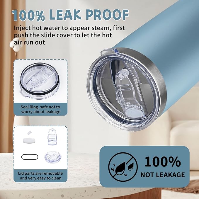 20 oz Tumbler with Lids and Straws, Stainless Steel Insulated Coffee Tumbler, Double Wall Vacuum Insulated Travel Mug Cup, Leakproof Thermal Coffee Cup for Hot and Cold Drinks (azure blue)