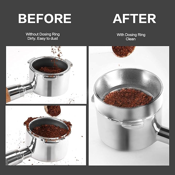 1pc Espresso Dosing Funnel 51/53/58mm Coffee Dosing Ring Aluminum Espresso Distribution Coffee Tool for Home Coffee Bar Shop College Dorm Room Apartment Essential Coffee Accessories (53mm, Silvery)