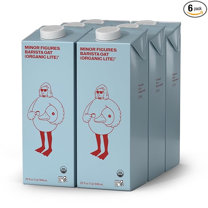 Minor Figures - Light Oat Milk - Barista Standard - 32 Oz - 6 Pack - Non-GMO - Plant-Based - Vegan - Dairy Free - Shelf Stable - Unsweetened