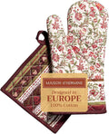 Maison d' Hermine 100% Cotton Oven Mitt & Pot Holder Set (7.5"x13" & 8"x8") Heat Resistant BBQ Cooking Gloves with Loop, Baking, Grilling, Kitchen, Handling Hot Pans (Reveillon Au Jardin)