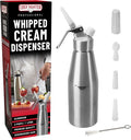 Chef Master (2 Pint / 1 Liter) Aluminum Whipped Cream Dispenser - Decorating Tips for Desserts, Coffee, Latte + Cleaning Brush - Whip Cream Dispenser Canister for Home, Bakery or Restaurant - 90077