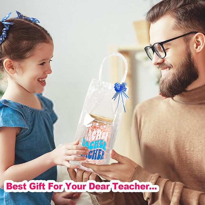 Teacher Appreciation Gifts - 4Pack End of Year Teacher Gifts for Women Men, 18oz Teachers Glass Cup with Bamboo Lid and Straw Glass Coffee Cups Unique Thank You Teachers Tumbler Mug Gift from Students