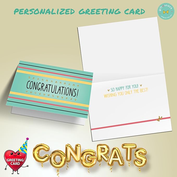 Gift A Snack - Congratulations Snack Box Variety Pack Care Package + Greeting Card (45 Count) Graduation Sweet Treats Gift Basket, Candies Chips Crackers Bars - Food Assortments