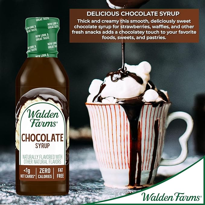 Walden Farms Chocolate Syrup – Perfect for Coffee, Desserts, Ice Cream – Zero Calorie, Sugar-Free, Low Carb, Keto-Friendly, Gluten-Free, Vegan – 2-Pack, 12 oz Bottles