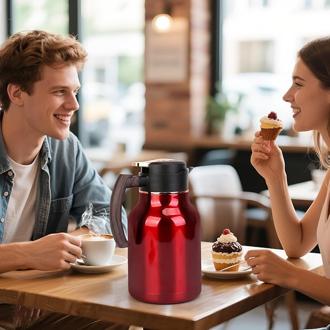 54oz Thermal Coffee Carafe, Stainless Steel Insulated Vacuum Carafe, Carafes for Keeping Hot, for Hot Water, Tea, Cold Drinks (Red)