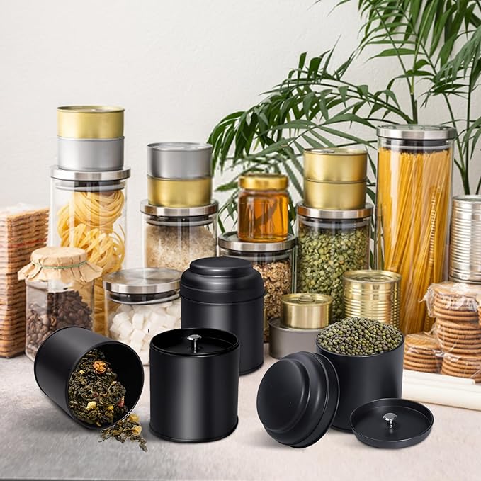 15 Pieces Tea Canisters 8 oz Round Tin Can Containers with Sealed Double Lids for Loose Leaf Tea,Coffee, Sugar, Candy, Spices Storage(Black)