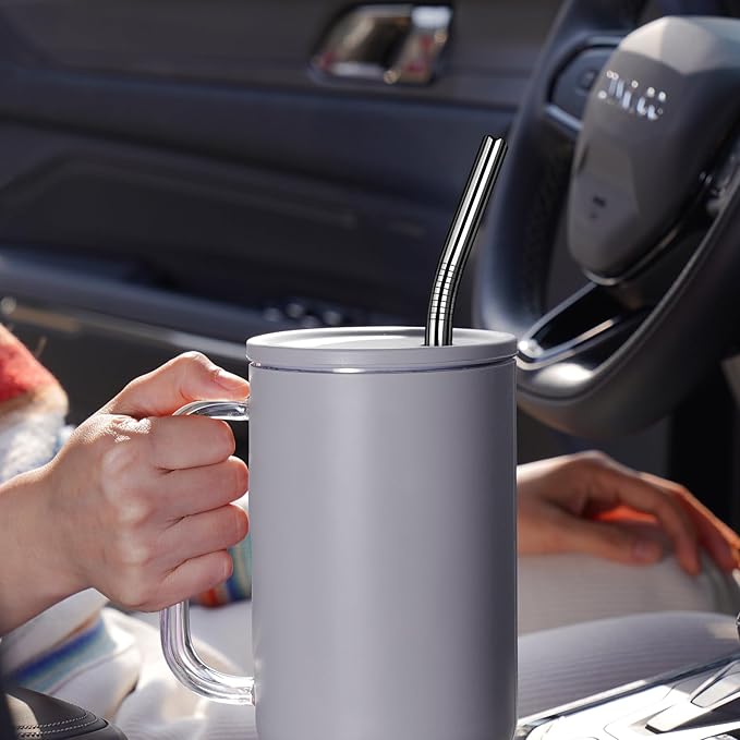 Tomorotec 11 Inch Stainless Steel Reusable Drinking Straws 14PCS & 2 Cleaning Brushes Set with Curved & Straight Designs, Compatible with 30oz Stanley Tumblers, Dishwasher Safe, BPA-Free (Black)