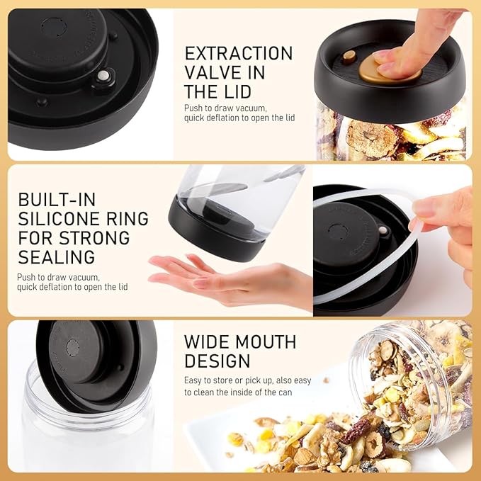 Coffee Vacuum Container Mason Jars: Food Coffee Bean Storage Containers with Lids Airtight, Plastic Wide Mouth Mason Jars Vacuum Sealer, Manual Vacuum Extraction Sealed Tank, 2pcs 800ml