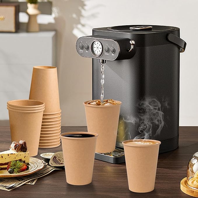 300 Pack 12 oz Kraft Paper Cups, Unbleached Disposable Paper Coffee Cups, Thickened Hot/Cold Beverage Drinking Cup for Party, Home, Cafes, Bistros, Businesses (Brown)