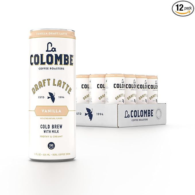 La Colombe Coffee, Vanilla Draft Latte, 11 fl oz Cans (Pack of 12), Coffeehouse Quality Cold Brew, Specialty Grade Coffee Beans, Ready-to-Drink On-the-Go