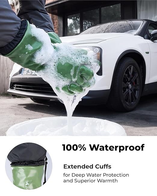 Waterproof Winter Gloves with Grip, Balaena Freezer Gloves for Light Duty Work & Outdoor Adventure, Hiking, Farming, Washing, Ice Fishing, Green, Large