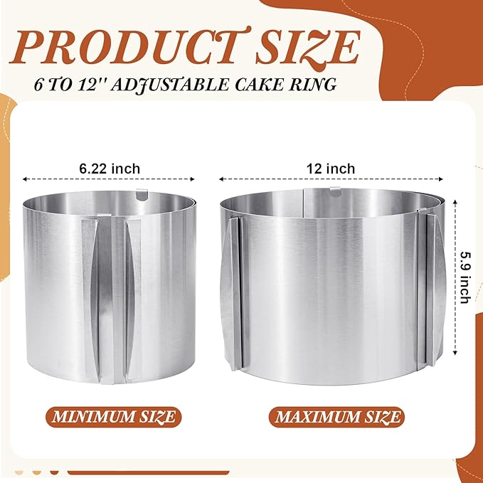 Hushee Cake Mold 15 cm High, 6 to 12'' Adjustable Ring Cake Baking Supplies Rings Round Stainless Steel Decorating Bakeware Tools with Scaling for Mousse Baking Dessert Making(2 Pcs,15 cm)
