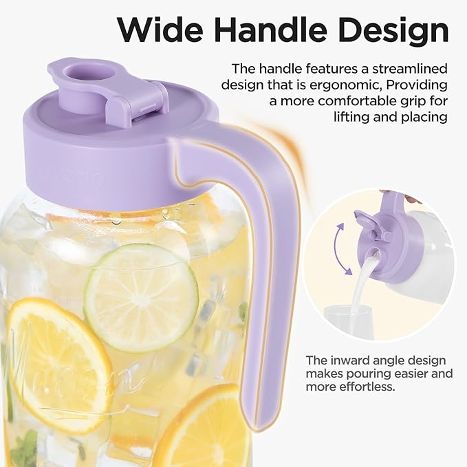 Mason Jar Pitcher - Airtight & Leakproof Glass Pitcher with Lid[set of 2], Perfect for Breastmilk, Cold Brew, and Sun Tea, 2 Quart (64 oz) Mason Jar with Pour Spout Lid