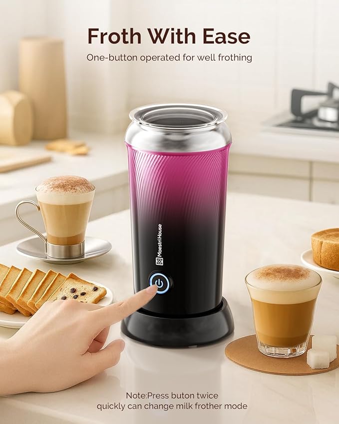 Maestri House Milk Frother, 3-in-1 Hot & Cold Mik Frothing Steamer, 8.12OZ/240ML Touch Control Foam Maker, Compact Space-saving Design for Latte, Cappuccino and Warm Milk