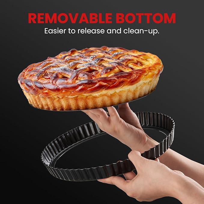 Tart Pan with Removable Bottom,10 Inch Tart and Quiche Pan,Non-stick Round Carbon Steel Deep Fluted Pie Pan with Crust Shaper Ring - Quiche Baking Dish Tart Pans For Baking Party Festival